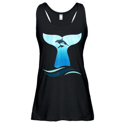 Whale Tail In Waves Orcas Underwater Ocean Ladies Essential Flowy Tank