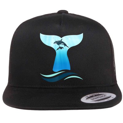 Whale Tail In Waves Orcas Underwater Ocean Flatbill Hat
