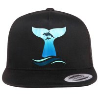 Whale Tail In Waves Orcas Underwater Ocean Flat Bill Trucker Hat