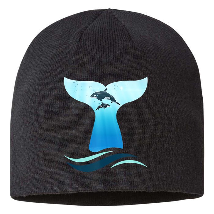 Whale Tail In Waves Orcas Underwater Ocean Sustainable Beanie