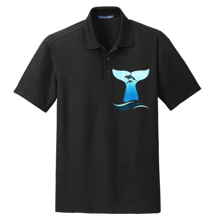 Whale Tail In Waves Orcas Underwater Ocean Dry Zone Grid Polo