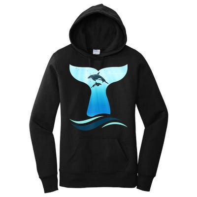 Whale Tail In Waves Orcas Underwater Ocean Women's Pullover Hoodie