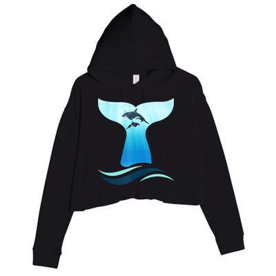 Whale Tail In Waves Orcas Underwater Ocean Crop Fleece Hoodie