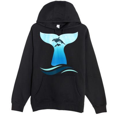Whale Tail In Waves Orcas Underwater Ocean Premium Pullover Hoodie