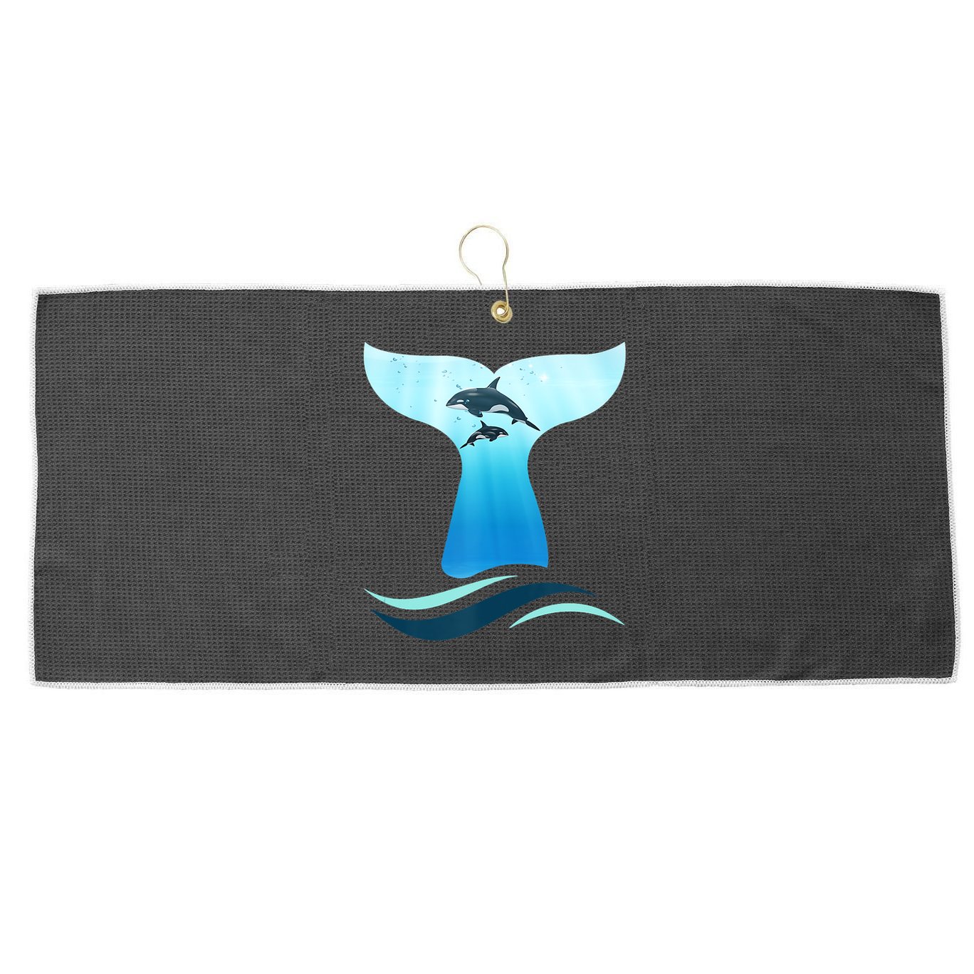 Whale Tail In Waves Orcas Underwater Ocean Large Microfiber Waffle Golf Towel