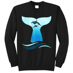 Whale Tail In Waves Orcas Underwater Ocean Tall Sweatshirt