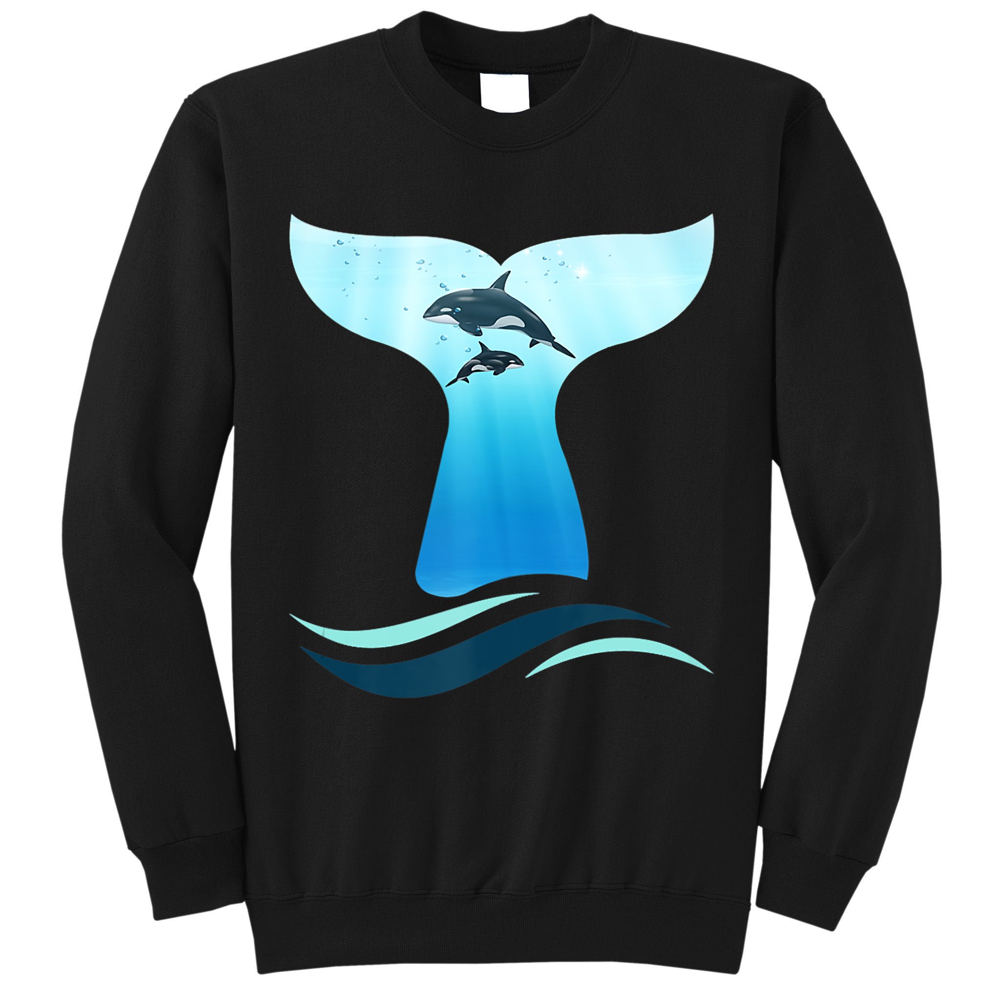 Whale Tail In Waves Orcas Underwater Ocean Tall Sweatshirt