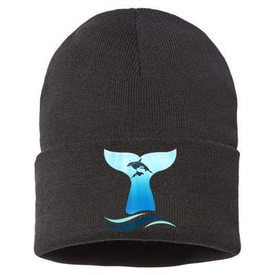 Whale Tail In Waves Orcas Underwater Ocean Sustainable Knit Beanie