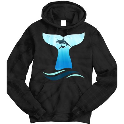 Whale Tail In Waves Orcas Underwater Ocean Tie Dye Hoodie