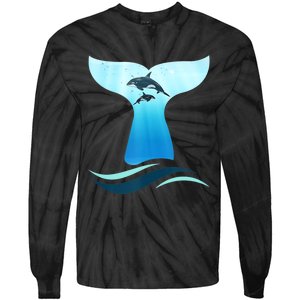 Whale Tail In Waves Orcas Underwater Ocean Tie-Dye Long Sleeve Shirt