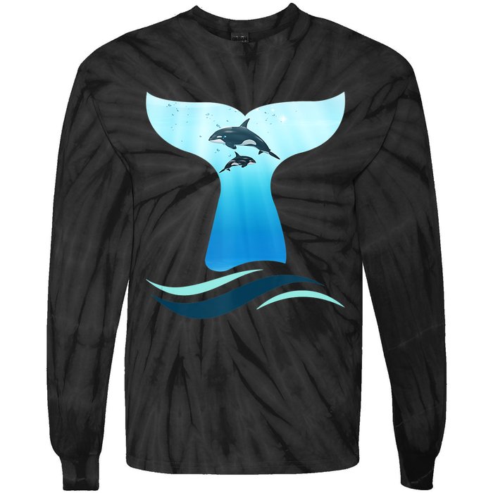 Whale Tail In Waves Orcas Underwater Ocean Tie-Dye Long Sleeve Shirt