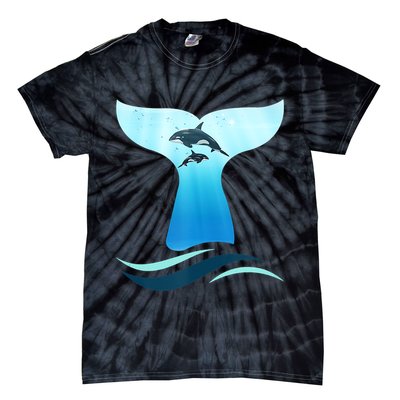 Whale Tail In Waves Orcas Underwater Ocean Tie-Dye T-Shirt