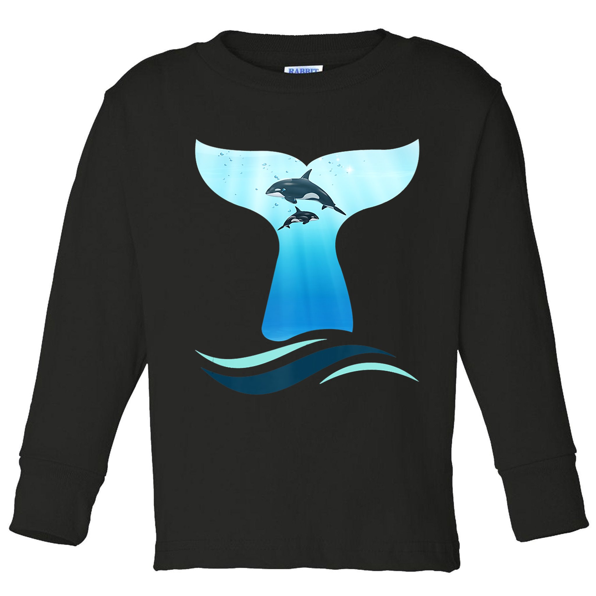Whale Tail In Waves Orcas Underwater Ocean Toddler Long Sleeve Shirt