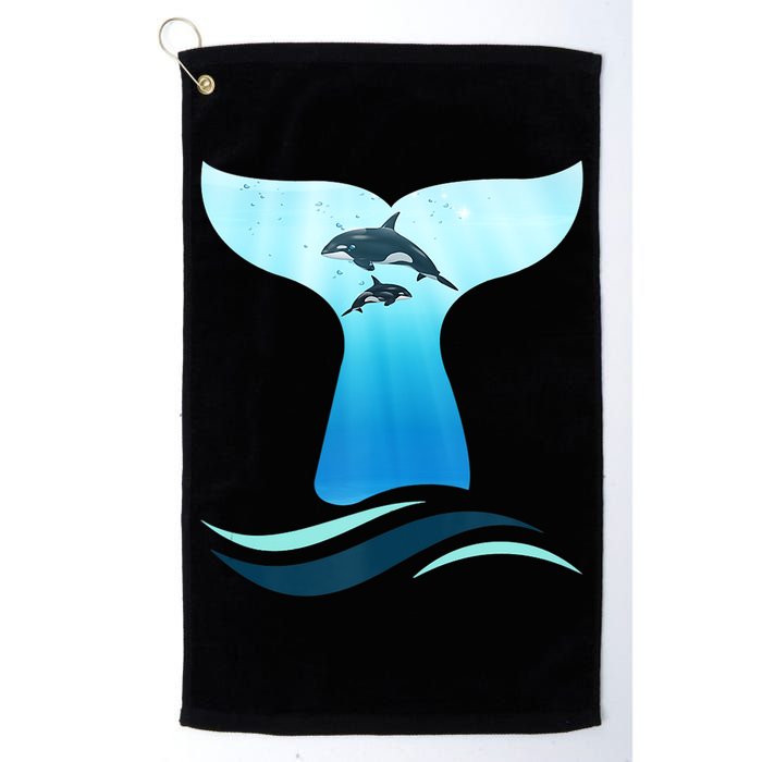 Whale Tail In Waves Orcas Underwater Ocean Golf Towel