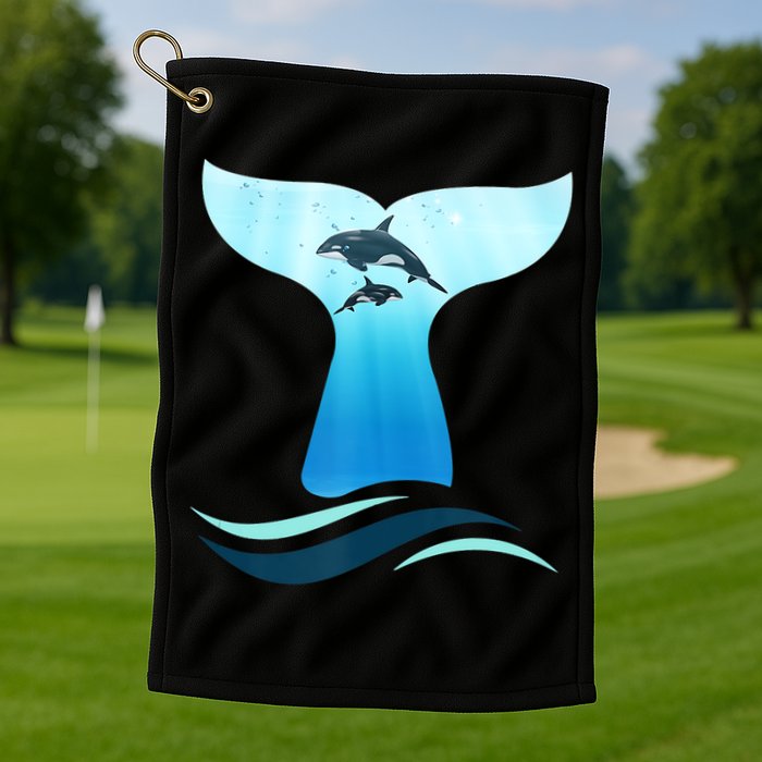 Whale Tail In Waves Orcas Underwater Ocean Golf Towel