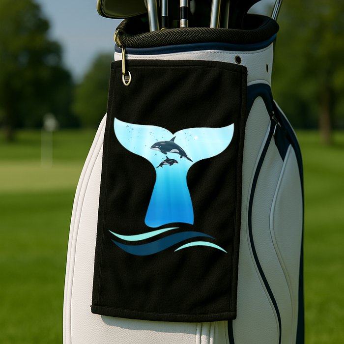 Whale Tail In Waves Orcas Underwater Ocean Golf Towel