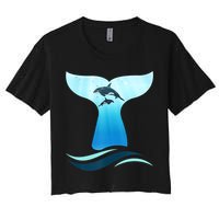 Whale Tail In Waves Orcas Underwater Ocean Women's Crop Top Tee