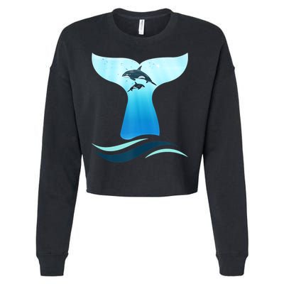 Whale Tail In Waves Orcas Underwater Ocean Cropped Pullover Crew