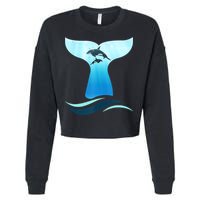 Whale Tail In Waves Orcas Underwater Ocean Cropped Pullover Crew