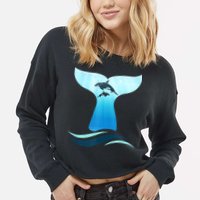 Whale Tail In Waves Orcas Underwater Ocean Cropped Pullover Crew