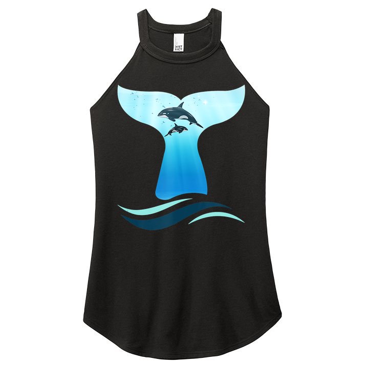 Whale Tail In Waves Orcas Underwater Ocean Women's Perfect Tri Rocker Tank