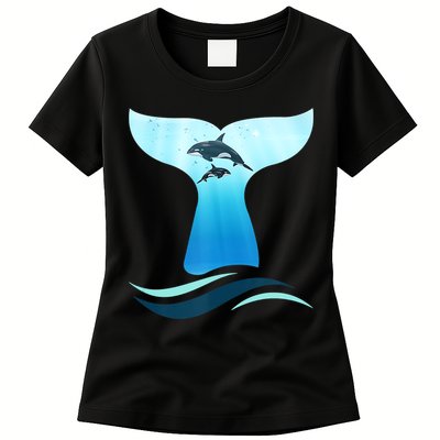 Whale Tail In Waves Orcas Underwater Ocean Womens T-Shirt