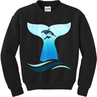 Whale Tail In Waves Orcas Underwater Ocean Kids Sweatshirt