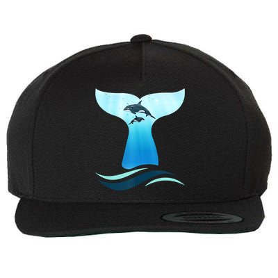 Whale Tail In Waves Orcas Underwater Ocean Wool Snapback Cap