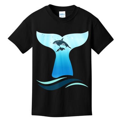 Whale Tail In Waves Orcas Underwater Ocean Kids T-Shirt