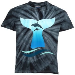 Whale Tail In Waves Orcas Underwater Ocean Kids Tie-Dye T-Shirt