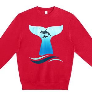 Whale Tail In Waves Orcas Underwater Ocean Premium Crewneck Sweatshirt