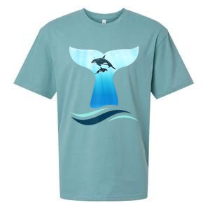 Whale Tail In Waves Orcas Underwater Ocean Sueded Cloud Jersey T-Shirt