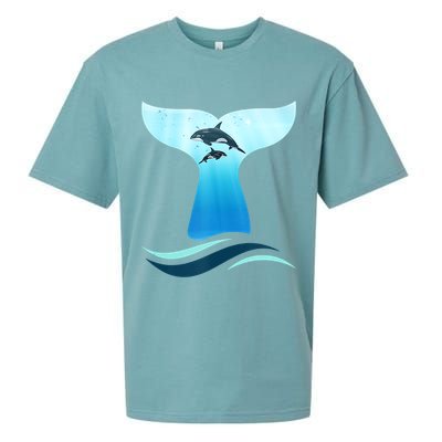 Whale Tail In Waves Orcas Underwater Ocean Sueded Cloud Jersey T-Shirt
