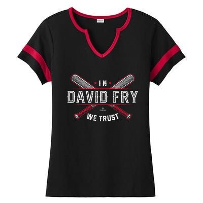 We Trust In David Fry Cleveland Baseball Ladies Halftime Notch Neck Tee