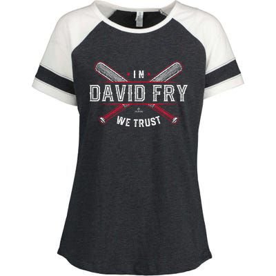 We Trust In David Fry Cleveland Baseball Enza Ladies Jersey Colorblock Tee