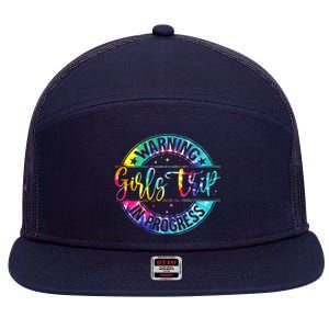 Warning Trip In Progress Trip Vacation Tie Dye 7 Panel Mesh Trucker Snapback Hat