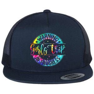 Warning Trip In Progress Trip Vacation Tie Dye Flat Bill Trucker Hat