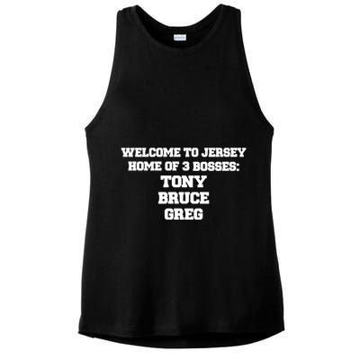 Welcome To Jersey Home Of 3 Bosses Tony Bruce Greg Ladies PosiCharge Tri-Blend Wicking Tank