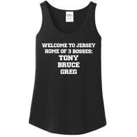 Welcome To Jersey Home Of 3 Bosses Tony Bruce Greg Ladies Essential Tank