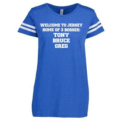 Welcome To Jersey Home Of 3 Bosses Tony Bruce Greg Enza Ladies Jersey Football T-Shirt