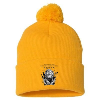 White Tiger Kung Fu Bak Fu Pai Pom Pom 12in Knit Beanie
