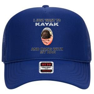 Want To Kayak Hang W Dog Retriever Flatcoated Gift High Crown Mesh Back Trucker Hat