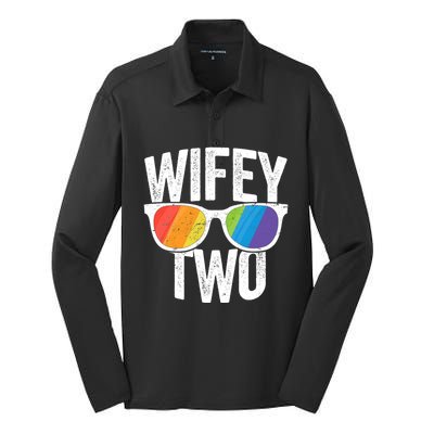 Wifey Two Lesbian Pride Lgbt Bride Couple Gift Silk Touch Performance Long Sleeve Polo