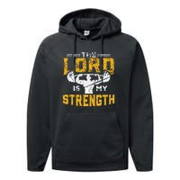 Workout The Lord Is My Strength Funny Christian Gym Performance Fleece Hoodie