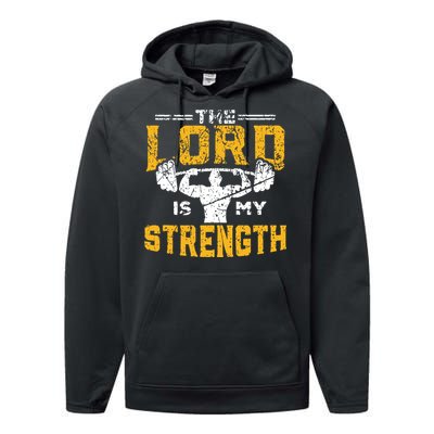 Workout The Lord Is My Strength Funny Christian Gym Performance Fleece Hoodie