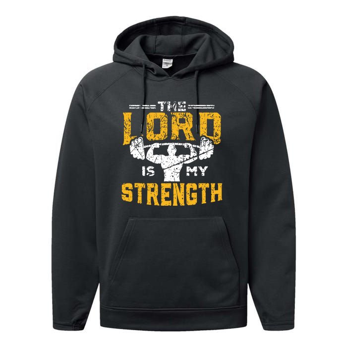 Workout The Lord Is My Strength Funny Christian Gym Performance Fleece Hoodie