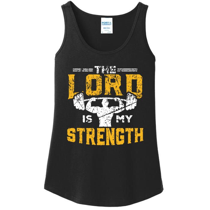 Workout The Lord Is My Strength Funny Christian Gym Ladies Essential Tank