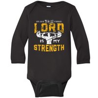 Workout The Lord Is My Strength Funny Christian Gym Baby Long Sleeve Bodysuit