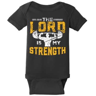 Workout The Lord Is My Strength Funny Christian Gym Baby Bodysuit