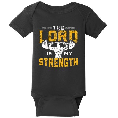 Workout The Lord Is My Strength Funny Christian Gym Baby Bodysuit